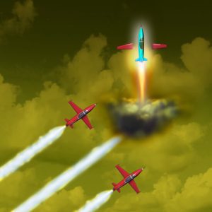 Planes going up and one turning into a rocket and going upward image